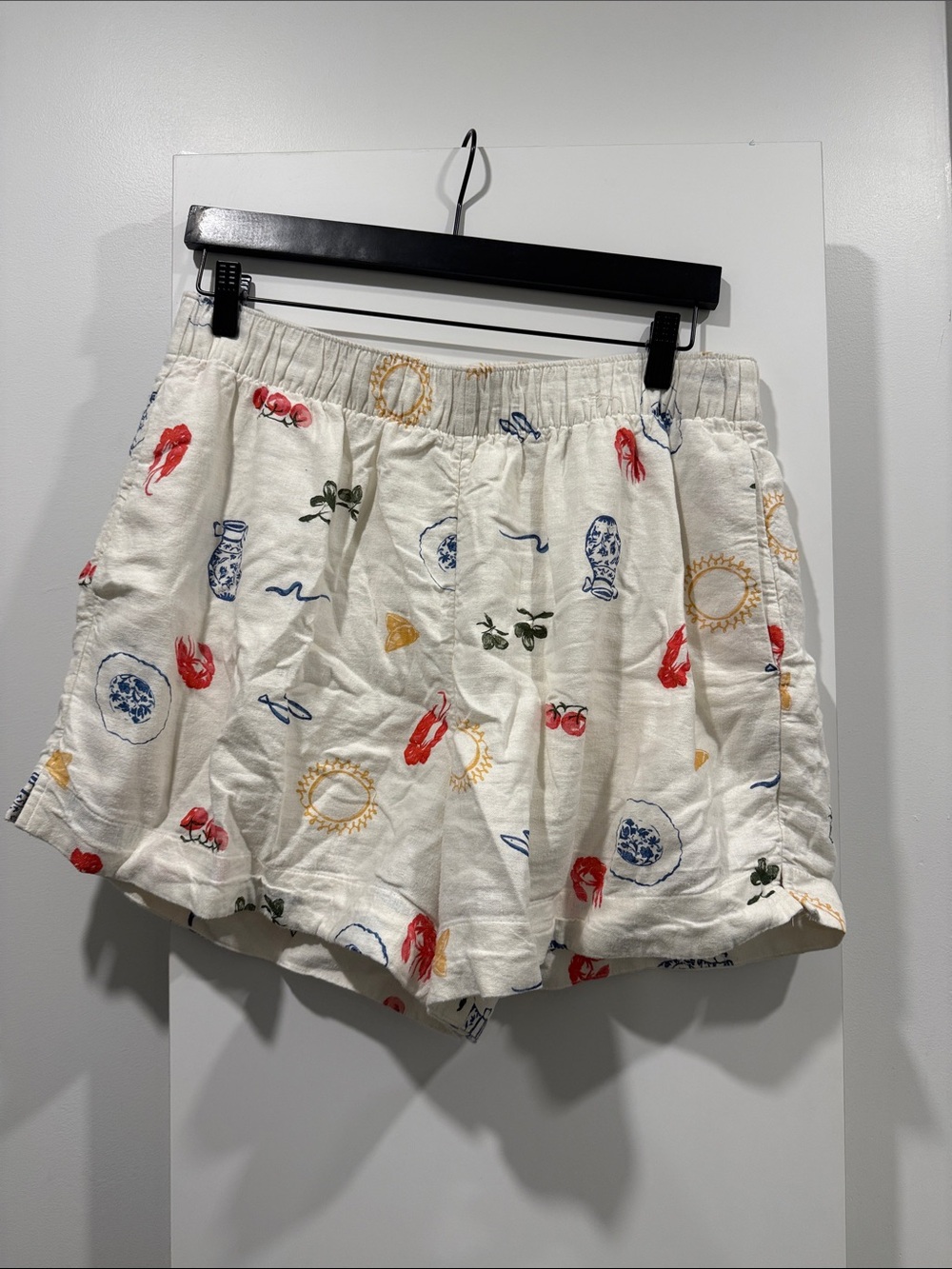 Abercrombie & Fitch White High-Waist Printed Linen-Blend Shorts